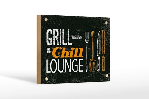 Holzschild Spruch Grill & Chill Lounge Grillen Dekoration 18x12 cm