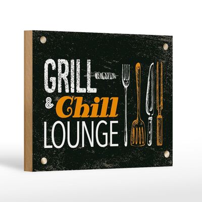 Cartel de madera que dice Grill & Chill Lounge Decoración Grill 18x12 cm