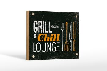 Panneau en bois indiquant Grill & Chill Lounge Grilling Décoration 18x12 cm 1