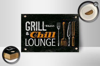 Panneau en bois indiquant Grill & Chill Lounge Grilling Décoration 18x12 cm 2