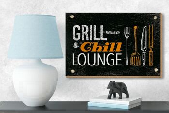 Panneau en bois indiquant Grill & Chill Lounge Grilling Décoration 18x12 cm 3