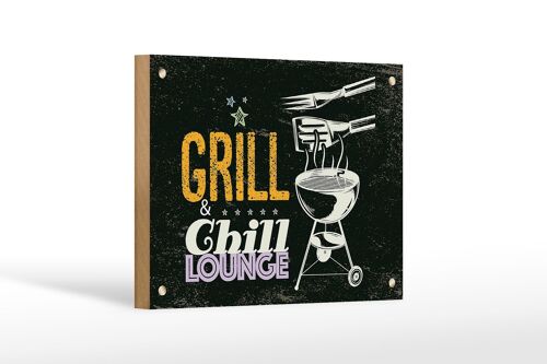 Holzschild Spruch Grill & Chill Lounge 5 Sterne Dekoration 18x12 cm