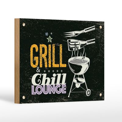 Cartel de madera con inscripción Grill & Chill Lounge decoración 5 estrellas 18x12 cm