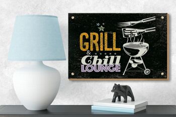 Panneau en bois indiquant Grill & Chill Lounge 5 étoiles, décoration 18x12 cm 3