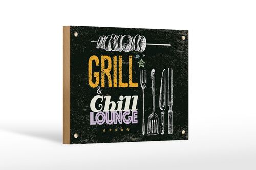 Holzschild Spruch Grill & Chill Fleisch Grillen 18x12 cm Dekoration