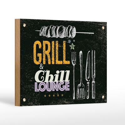 Cartel de madera que dice Grill & Chill Meat Grilling 18x12 cm Decoración