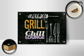 Panneau en bois indiquant Grill & Chill Meat Grilling 18x12 cm Décoration 2