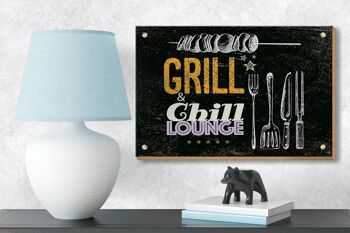 Panneau en bois indiquant Grill & Chill Meat Grilling 18x12 cm Décoration 3