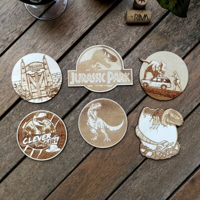 Juego de 6 posavasos de madera de Jurassic Park - Regalo de inauguración de la casa - Dinousaurs