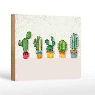 Panneau en bois disant 5 cactus pot de fleur cactus 18x12 cm décoration