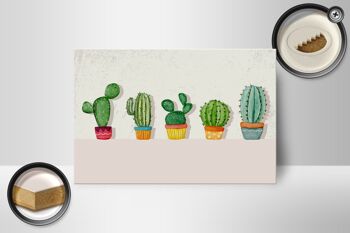 Panneau en bois disant 5 cactus pot de fleur cactus 18x12 cm décoration 2