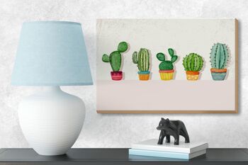 Panneau en bois disant 5 cactus pot de fleur cactus 18x12 cm décoration 3