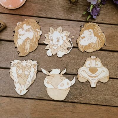 Lot de 6 sous-verres en bois Roi Lion - Cadeau de pendaison de crémaillère - Porte-gobelets