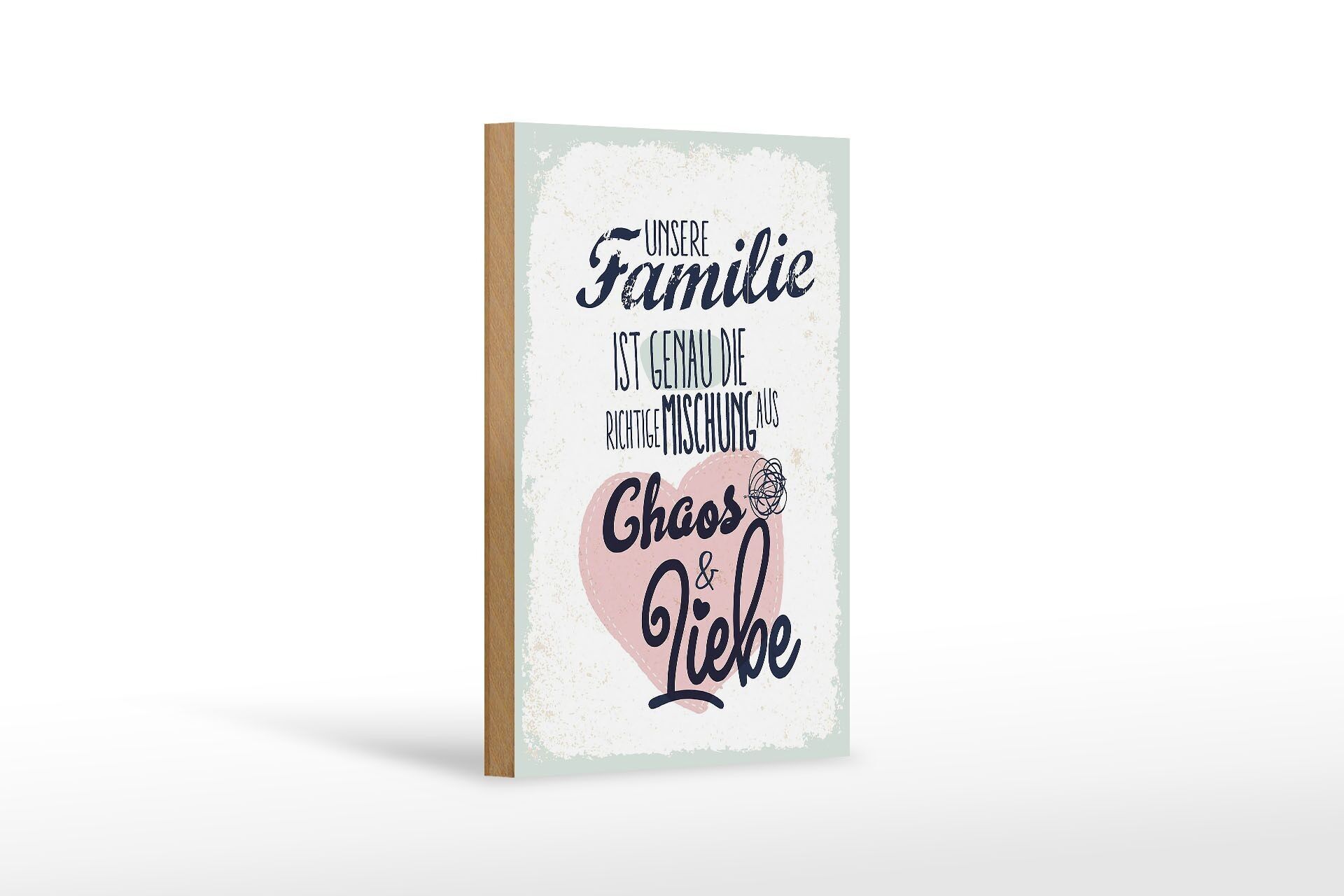 Holzschild Spruch Unsere Familie Chaos Liebe Herz 12x18 cm