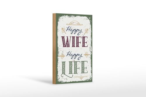 Holzschild Spruch Happy wife happy Life 12x18 cm Geschenk Dekoration