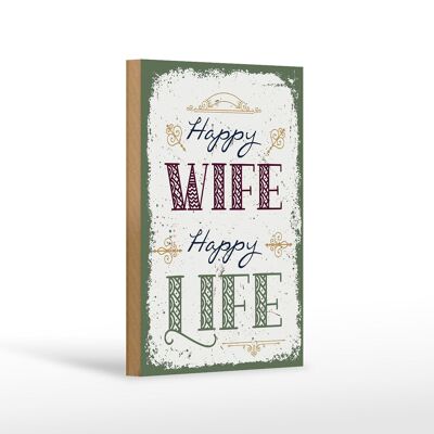 Letrero de madera que dice Feliz esposa vida feliz 12x18 cm decoración de regalo