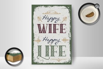 Panneau en bois disant Happy Wife Happy Life 12x18 cm décoration cadeau 2