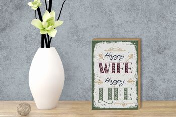 Panneau en bois disant Happy Wife Happy Life 12x18 cm décoration cadeau 3