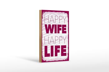 Panneau en bois disant Mme Happy Wife Happy Life 12x18 cm décoration 1