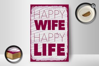 Panneau en bois disant Mme Happy Wife Happy Life 12x18 cm décoration 2