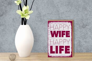 Panneau en bois disant Mme Happy Wife Happy Life 12x18 cm décoration 3
