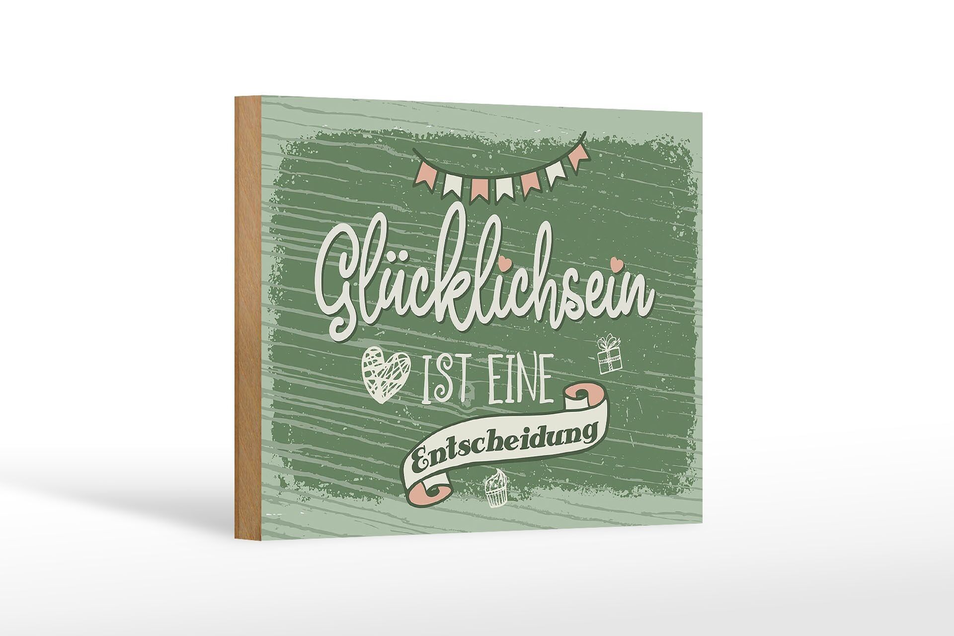 Cartello in legno con scritta "La felicità è una decisione" 18x12 cm