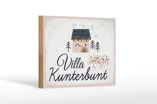Holzschild Spruch Haus Villa Kunterbunt bunt 18x12 cm Dekoration