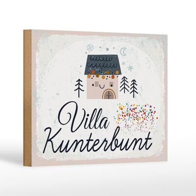 Letrero de madera que dice Casa Villa Kunterbunt decoración colorida 18x12 cm