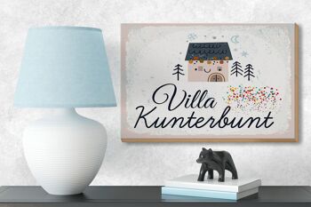 Panneau en bois disant Maison Villa Kunterbunt coloré 18x12 cm décoration 3