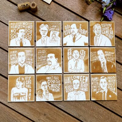 Set of 12 The Office Wood Coasters - Housewarming Gift - Cup Holders