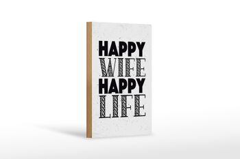 Panneau en bois disant Mme Happy Wife Happy Life 12x18 cm cadeau 1