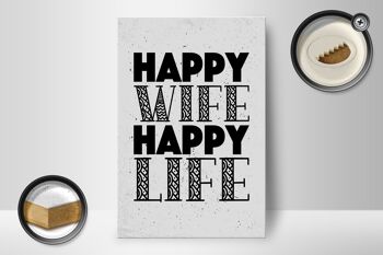Panneau en bois disant Mme Happy Wife Happy Life 12x18 cm cadeau 2