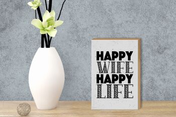 Panneau en bois disant Mme Happy Wife Happy Life 12x18 cm cadeau 3