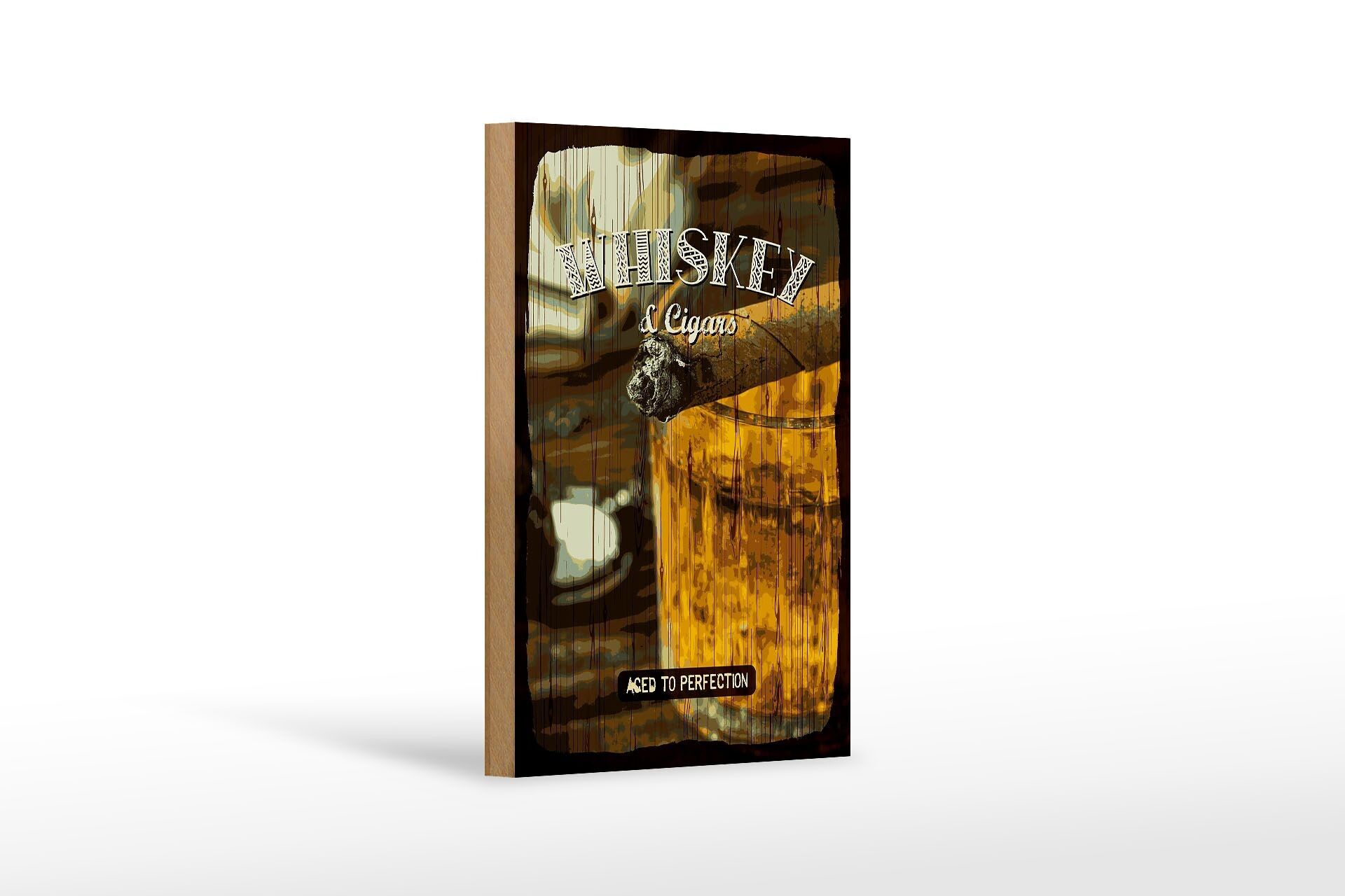 Cartello in legno con scritta Whiskey & Sigari abbinati alla perfezione 12x18 cm