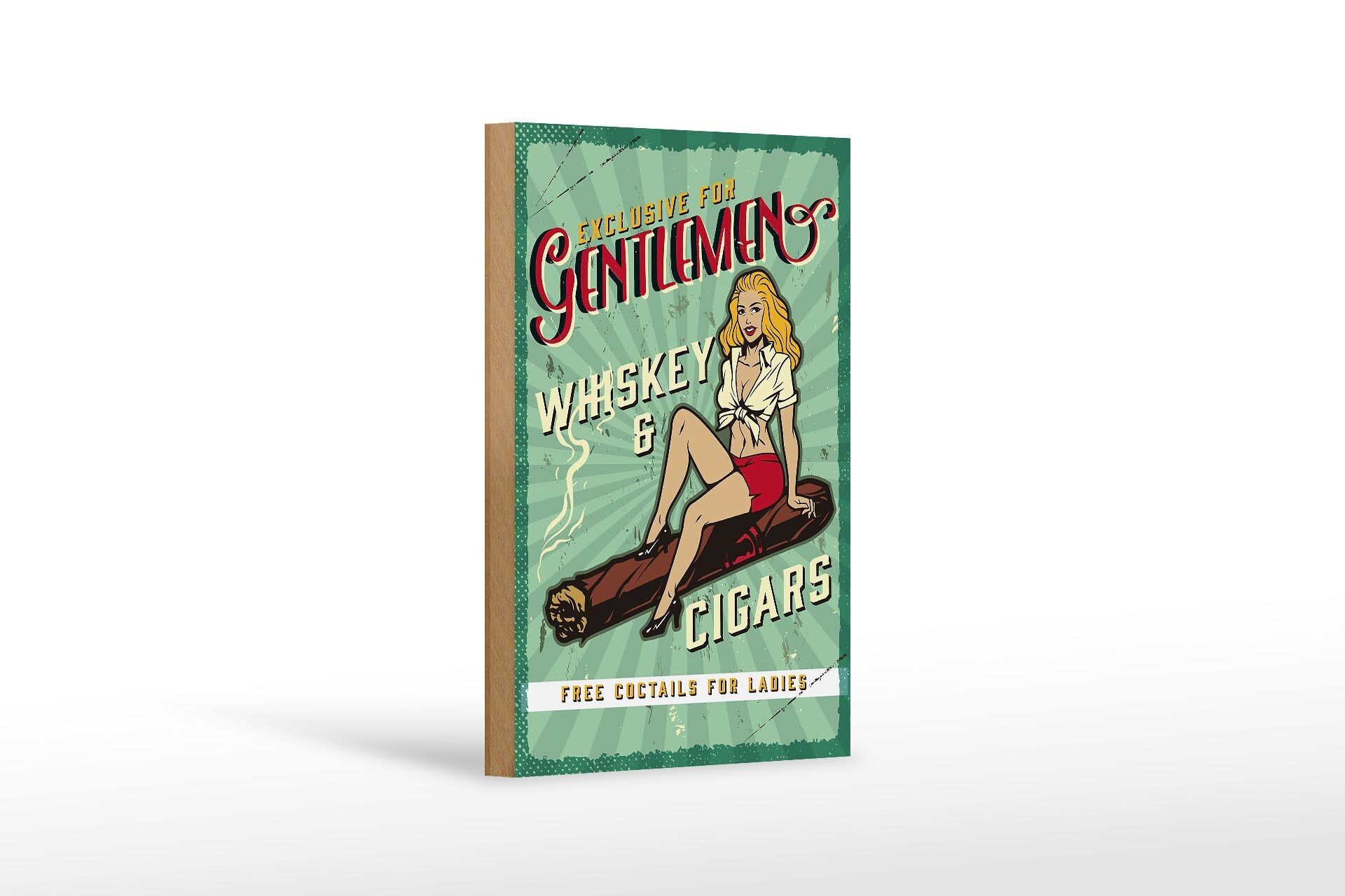 Cartello in legno con scritta Pinup Exclusive Gentleman Whiskey 12x18 cm