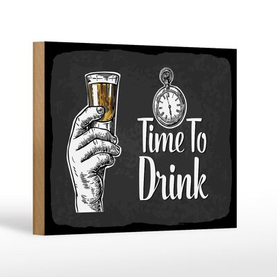 Cartello in legno con scritta "Time to Drink" regalo 18x12 cm