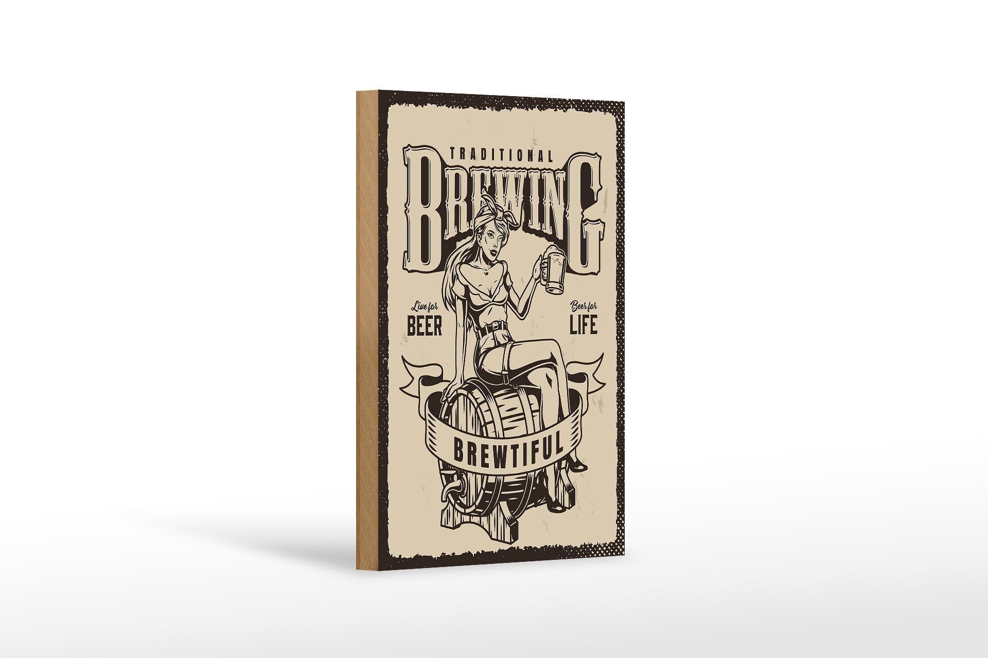 Cartello in legno con scritta "Birra tradizionale viva per la birra" 12x18 cm