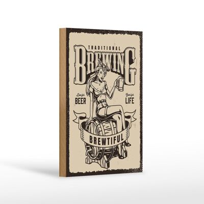 Wooden sign saying Traditional Brewing live for Beer 12x18 cm