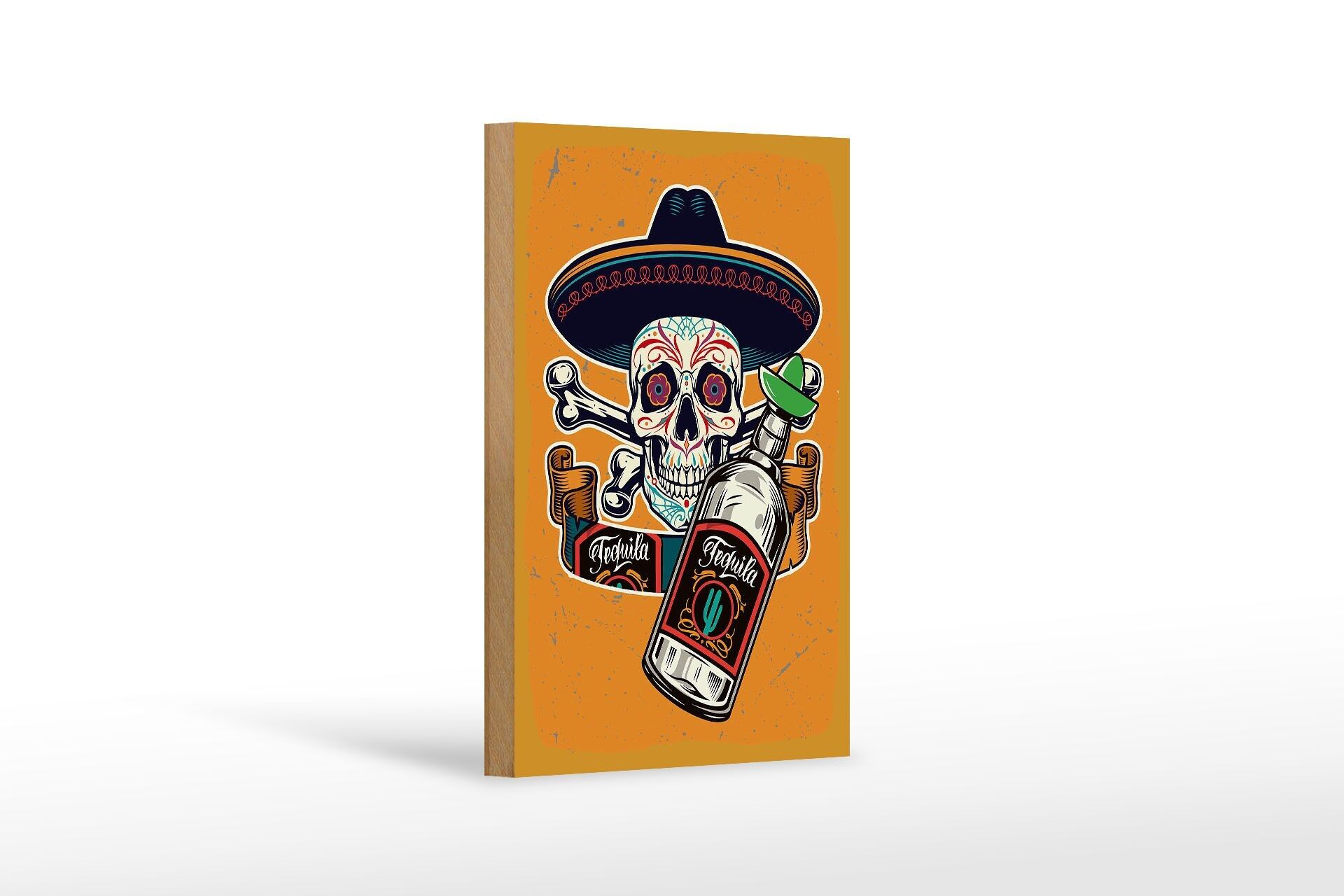 Holzschild Spruch Totenkopf Tequila 12x18 cm Dekoration