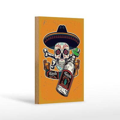 Cartello in legno con scritta teschio tequila 12x18 cm decorazione