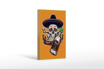 Panneau en bois disant crâne tequila 12x18 cm décoration 1