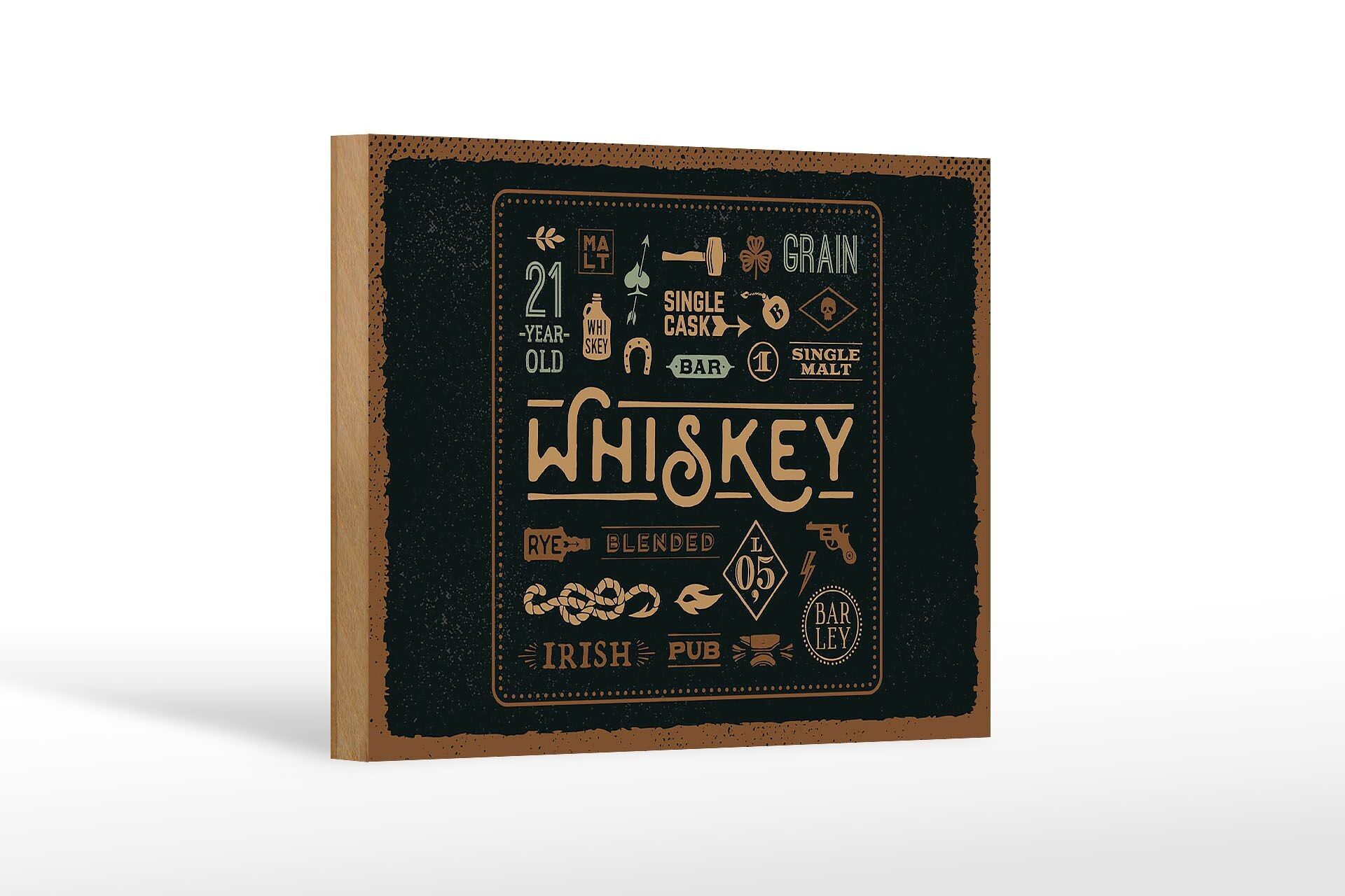 Cartello in legno con scritta Whiskey blended Irish pub 18x12 cm