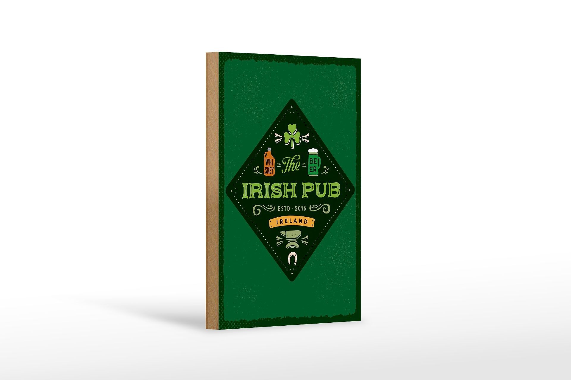Panneau en bois indiquant Irlande Irish Pub Whisky Beer 12x18 cm