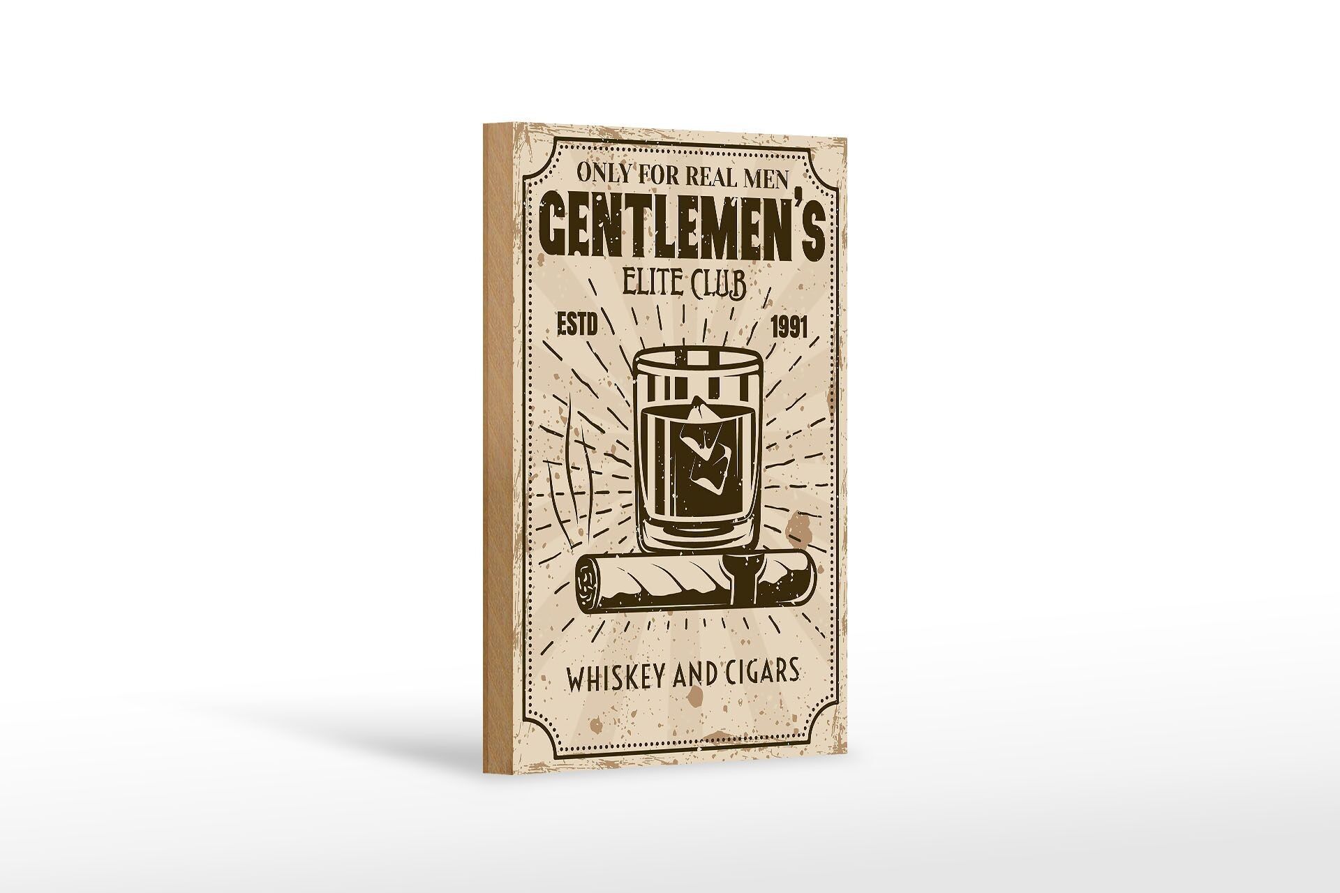Cartello in legno con scritta Whisky Sigari elite club veri uomini 12x18 cm