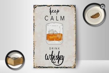 Panneau en bois disant Keep Calm Drink Whisky 12x18 cm 2