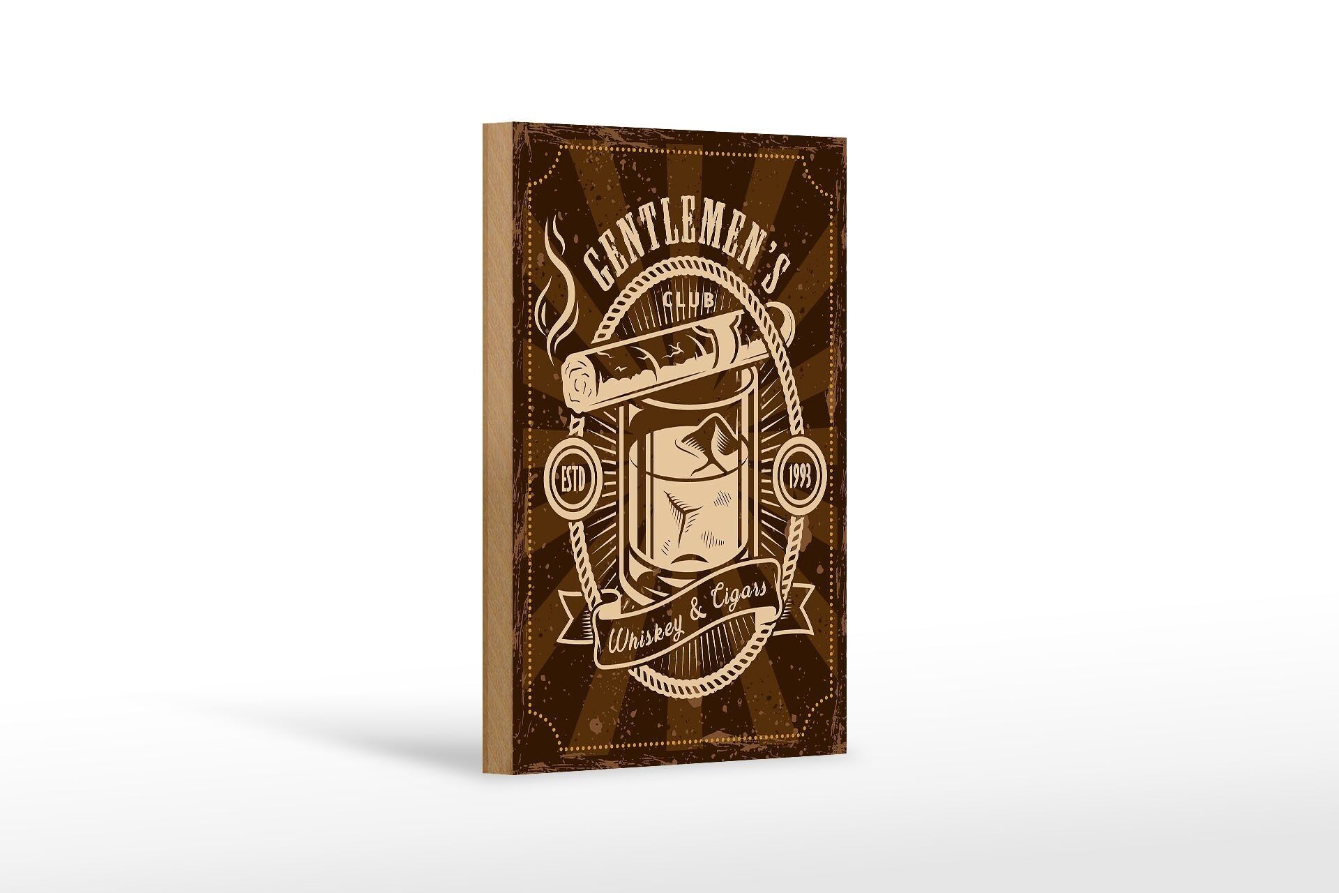 Cartello in legno con scritta Gentlemen`s Club Whiskey & Cigars 12x18 cm
