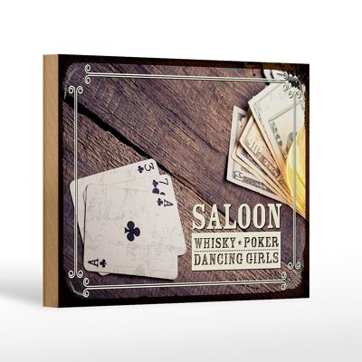 Cartello in legno con scritta Saloon Whiskey Poker Dancing 18x12 cm decorazione
