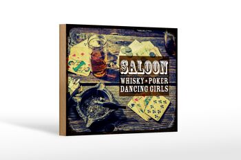 Panneau en bois disant Saloon Whisky Poker Dancing girls 18x12 cm 1