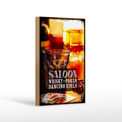 Cartel de madera que dice Saloon Whiskey Poker Cigar Girls 12x18 cm