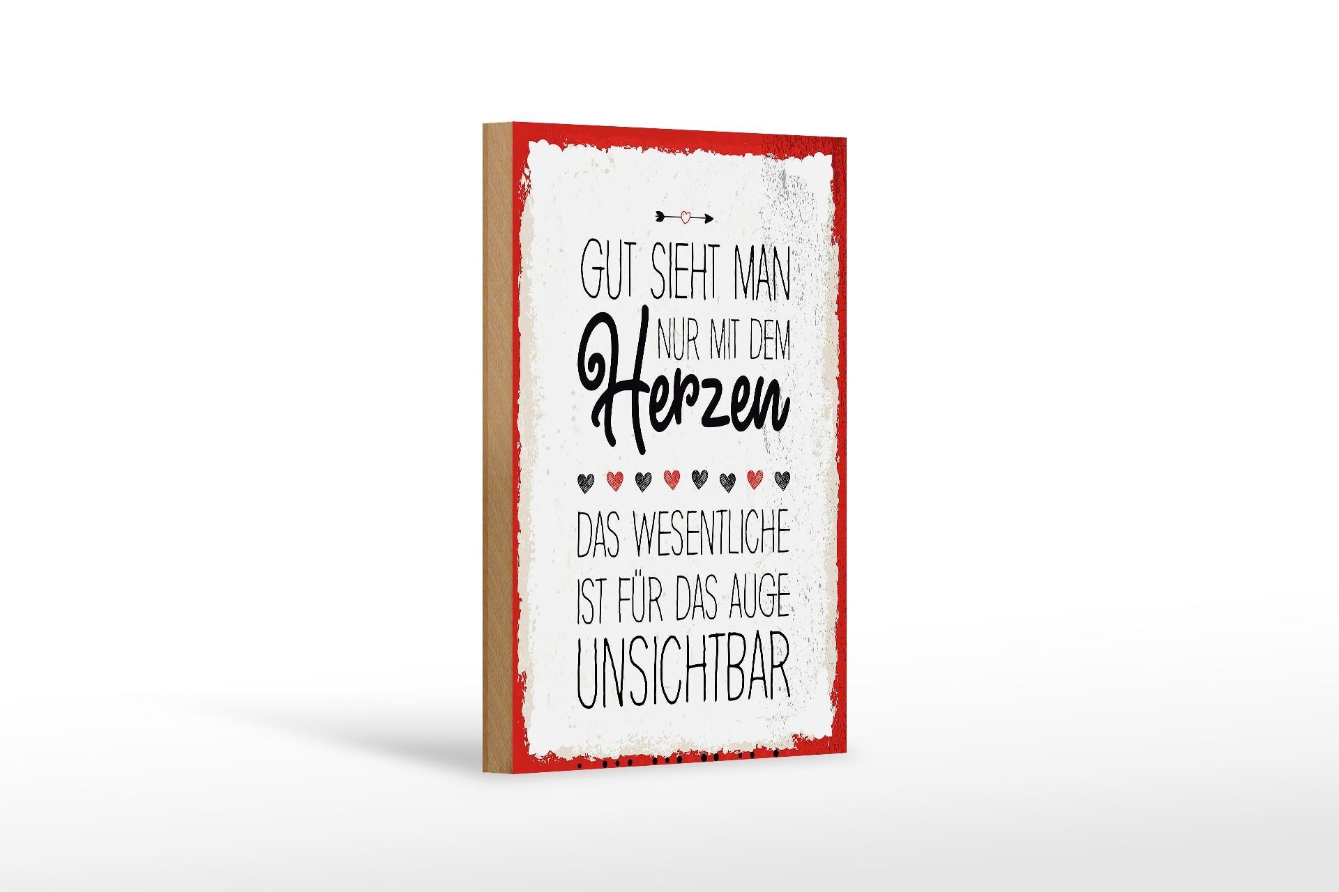 Cartello in legno con scritta Si vede bene solo con il cuore 12x18 cm